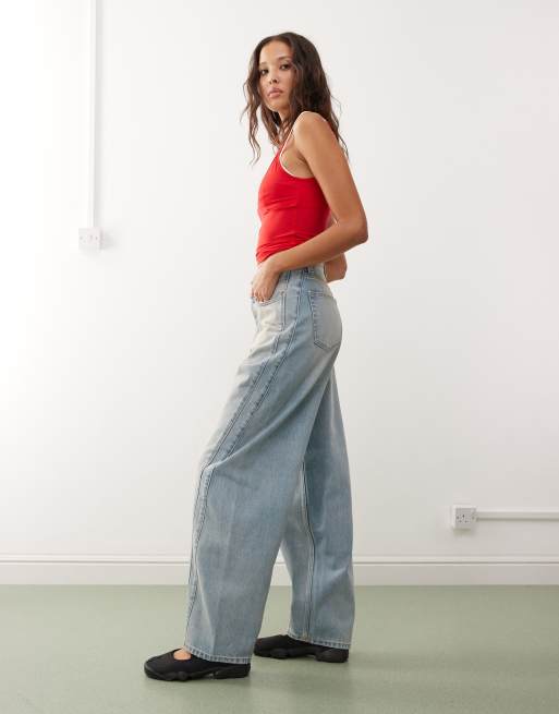 Weekday Stripe Unisex balloon leg jeans with twisted seam details in light blue wash, 3 of 5