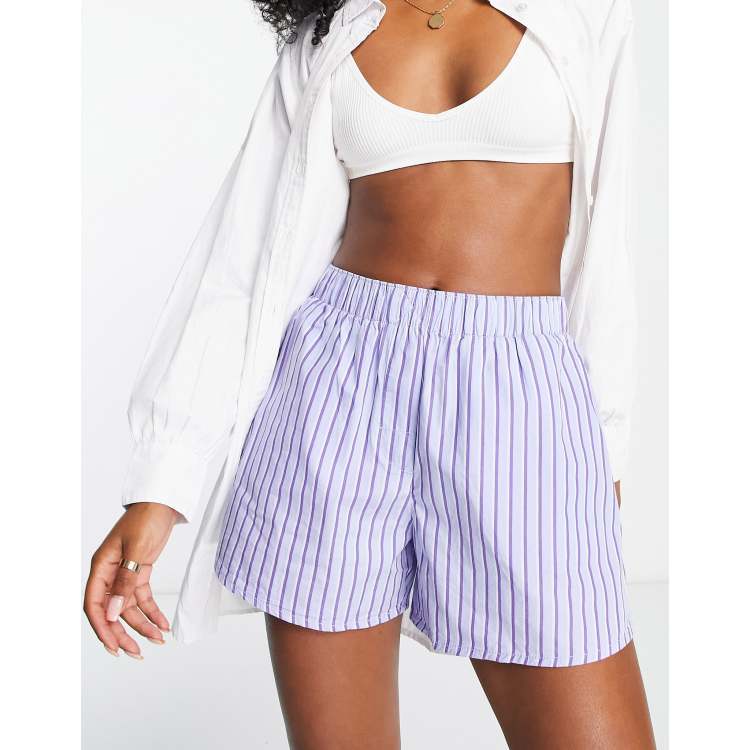 Blue white store striped shorts