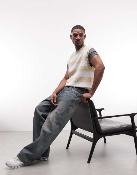 Weekday striped knitted singlet in blue and beige - view 1