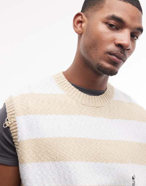 Weekday striped knitted singlet in blue and beige, 4 of 5