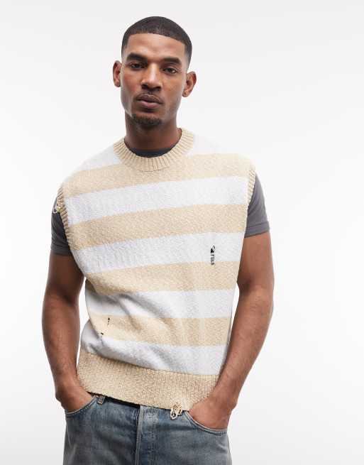 Weekday striped knitted vest in blue and beige, 2 of 5