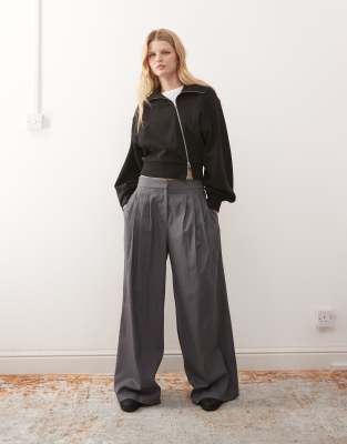 Weekday Structured Asymmetric Zip Through Hoodie In Black