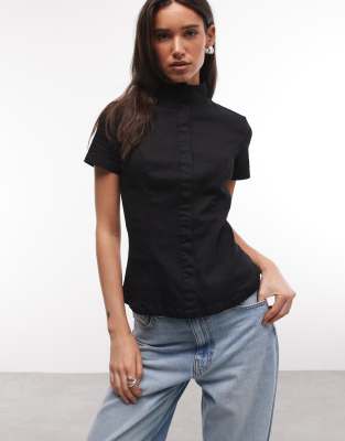 Weekday Structured Button Up Top In Black