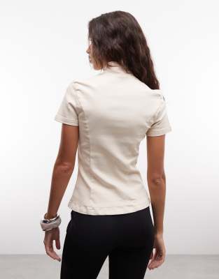 Weekday Structured Button Up Top In White