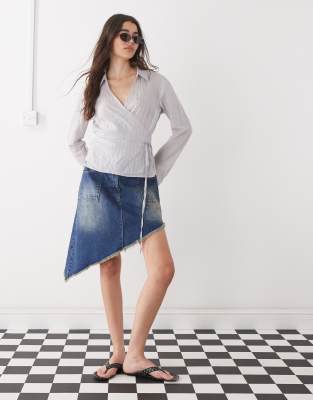 Weekday Structured Wrap Shirt In Gray