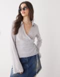 [Weekday] Weekday structured wrap shirt in grey stripe S Grey stripe