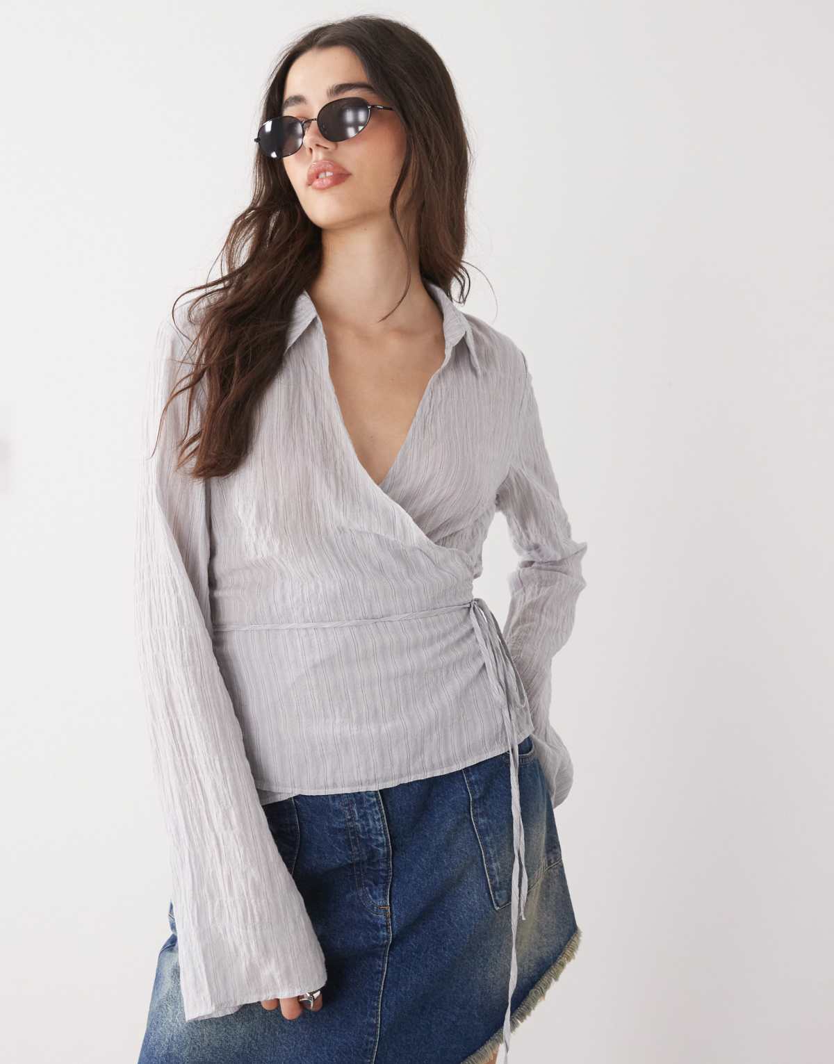 Weekday structured wrap shirt in grey stripe