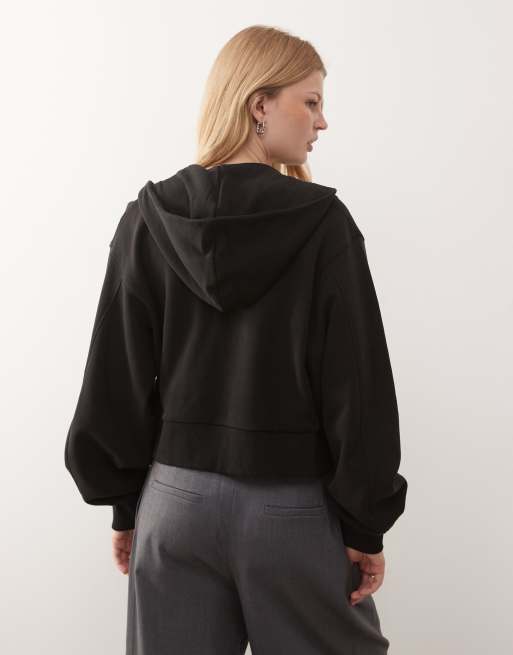 Weekday – Strukturierte, asymmetrische Kapuzenjacke in Schwarz mit Reißverschluss, 4 von 4