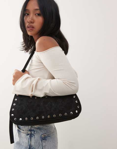Weekday studded faux suede shoulder bag in black - view 1