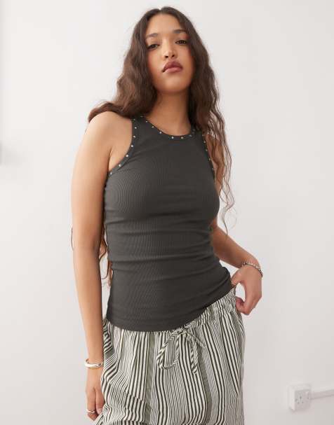 Weekday studded tank top in dark grey - view 1