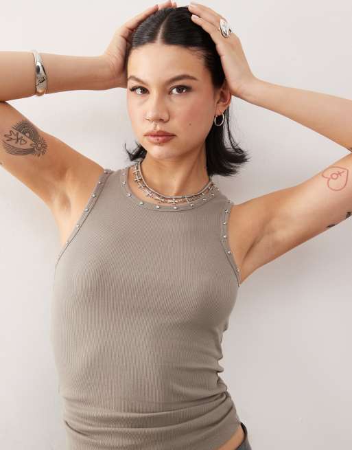 Weekday studded tank top in dusty mole, 2 of 4