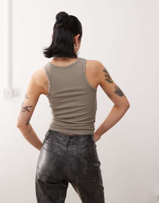 Weekday studded tank top in dusty mole, 4 of 4