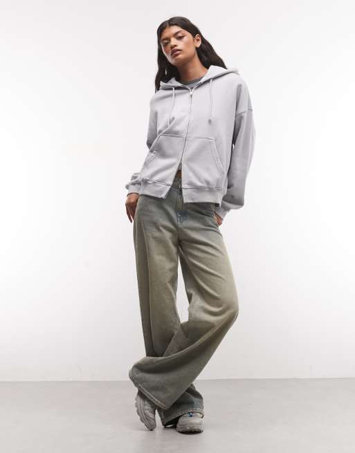 Weekday sudadera con capucha con cremallera en gris claro, 3 de 4