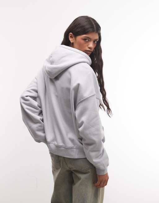 Weekday sudadera con capucha con cremallera en gris claro, 4 de 4