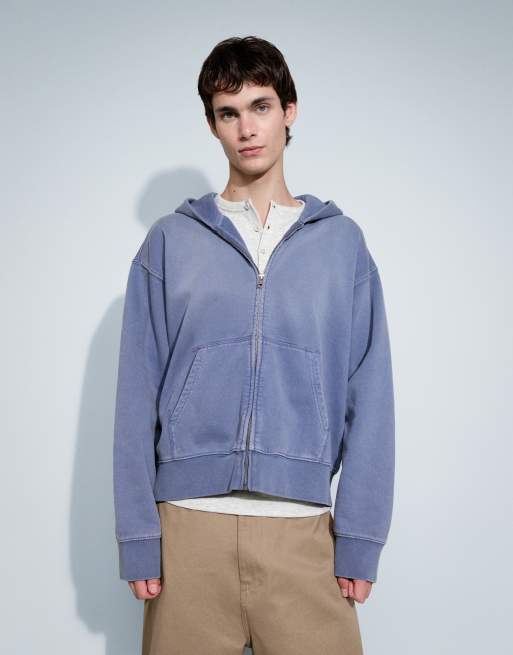 Weekday - sudadera con capucha de conjunto, corte boxy y cremallera en azul lavado, 2 de 9
