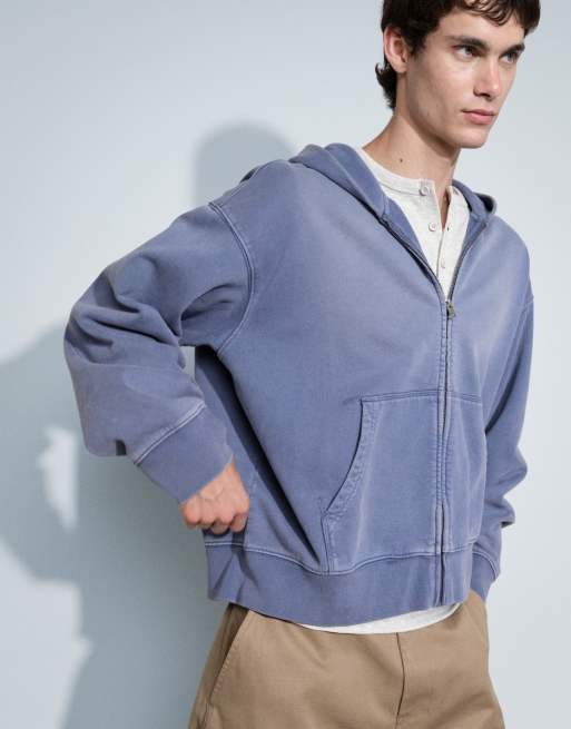 Weekday - sudadera con capucha de conjunto, corte boxy y cremallera en azul lavado, 3 de 9