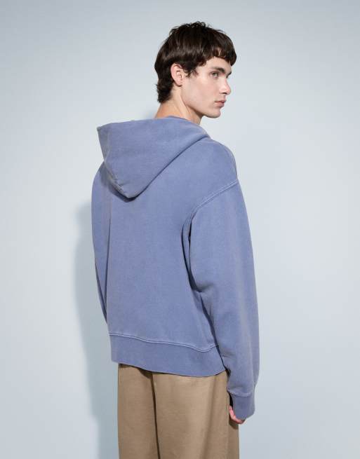 Weekday - sudadera con capucha de conjunto, corte boxy y cremallera en azul lavado, 4 de 9