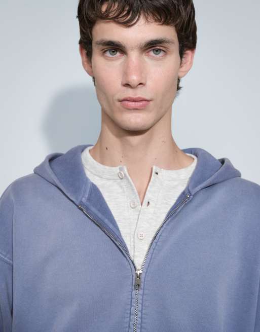 Weekday - sudadera con capucha de conjunto, corte boxy y cremallera en azul lavado, 5 de 9
