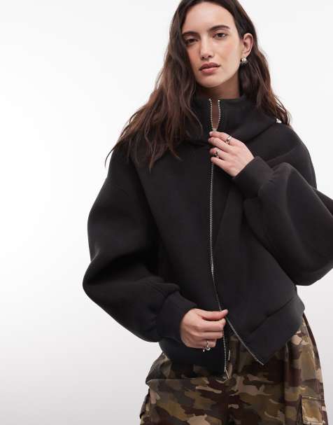 Weekday - Sudadera con capucha extragrande con cuello alzado y cremallera en forro polar adherido negra - view 1