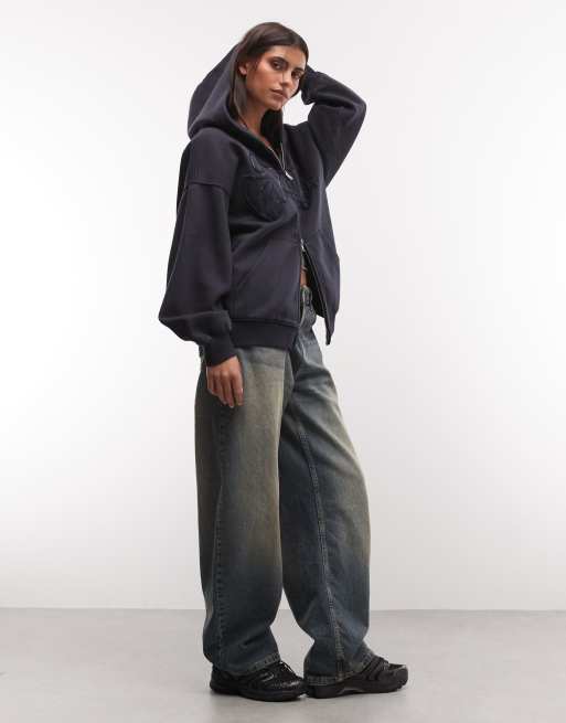 Weekday - Sudadera con capucha extragrande con detalle bordado en azul oscuro, 2 de 4