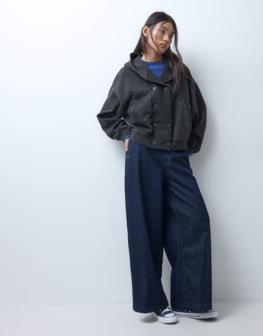 Weekday sudadera con capucha extragrande de doble botonadura con botones delanteros en negro, 2 de 10