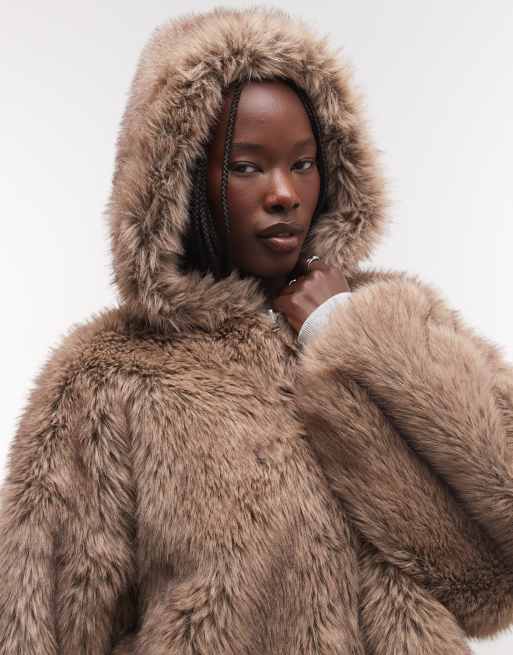 Weekday - sudadera con capucha extragrande reversible en pelo sintético marrón y forro polar gris jaspeado, 4 de 4