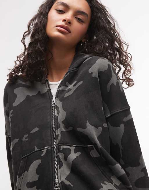 Weekday sudadera con capucha oversize con cremallera y estampado camuflaje, 3 de 4