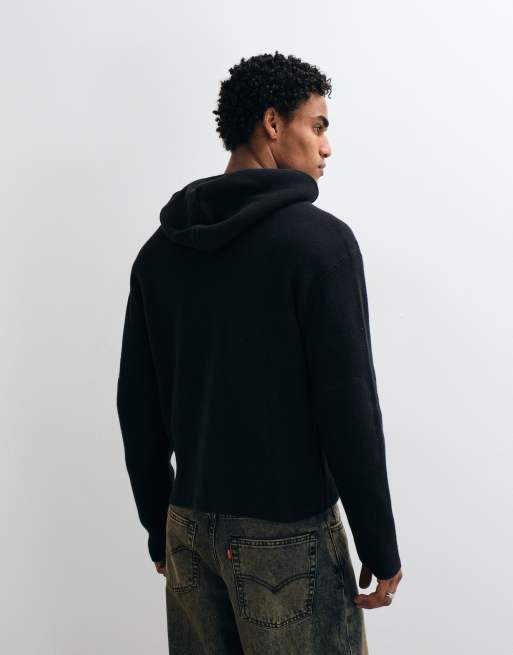 Weekday sudadera con capucha y cremallera de corte cuadrado con detalle de coderas en negro, 4 de 5