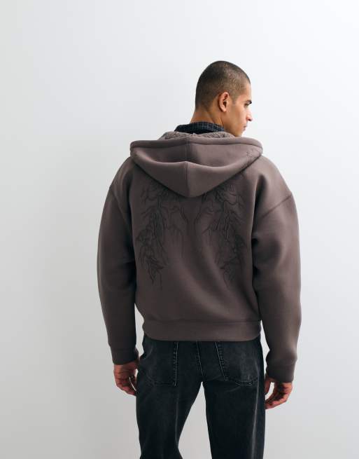 Weekday - Sudadera con cremallera de tejido estilo scuba con bordado en la espalda en topo oscuro, 5 de 5