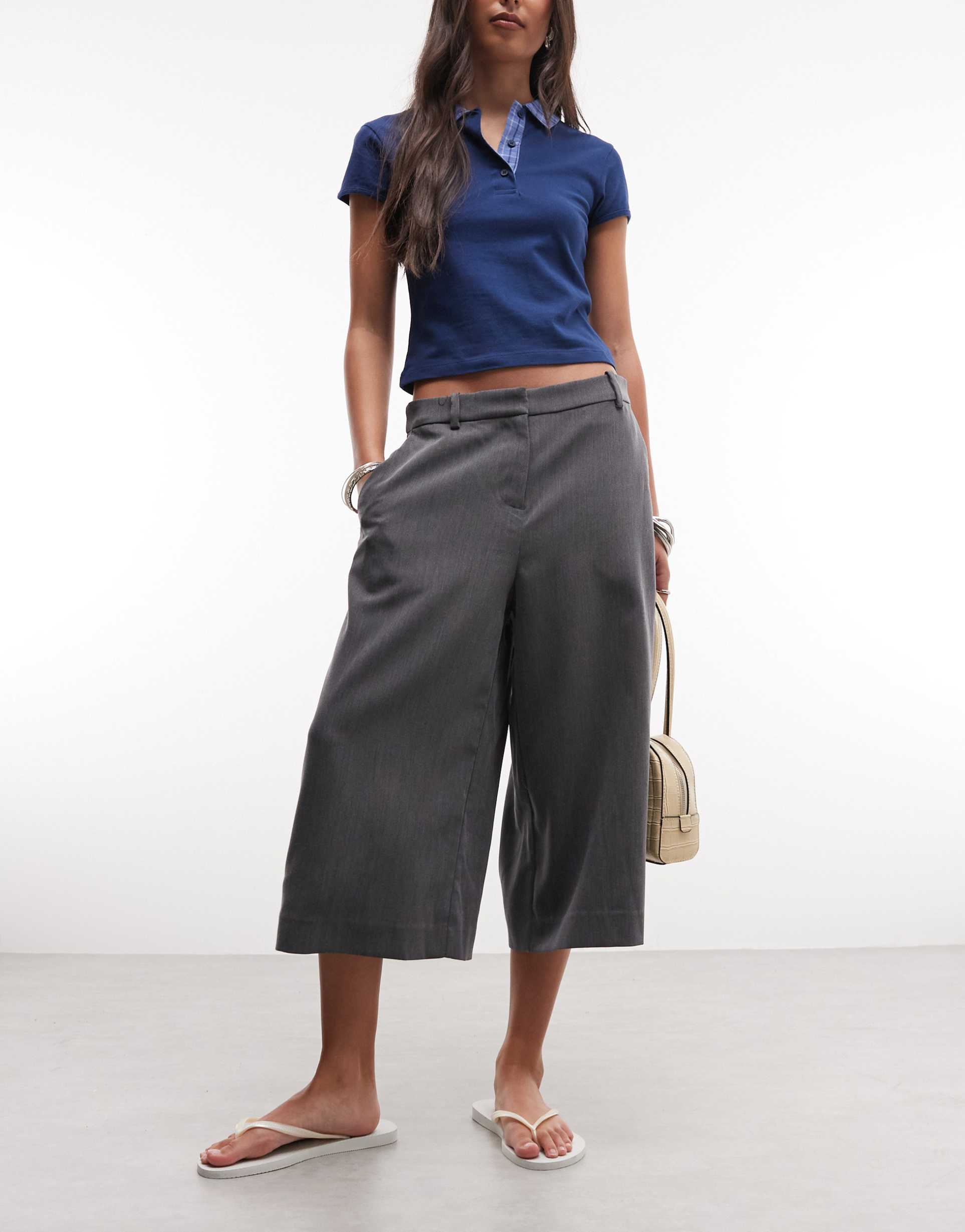 weekday suiting capri pants in dark heather gray