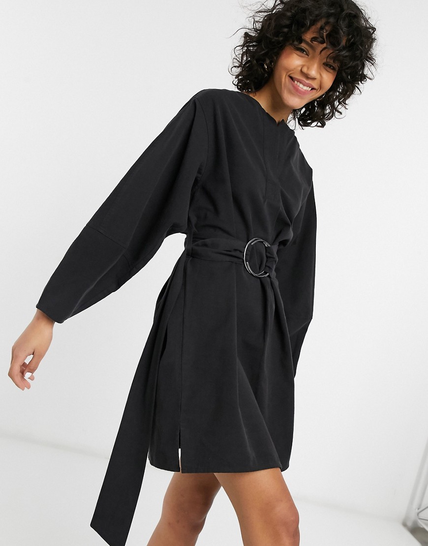 Weekday - Summer - Mini-jurk met kraag en knoopdetail in zwart