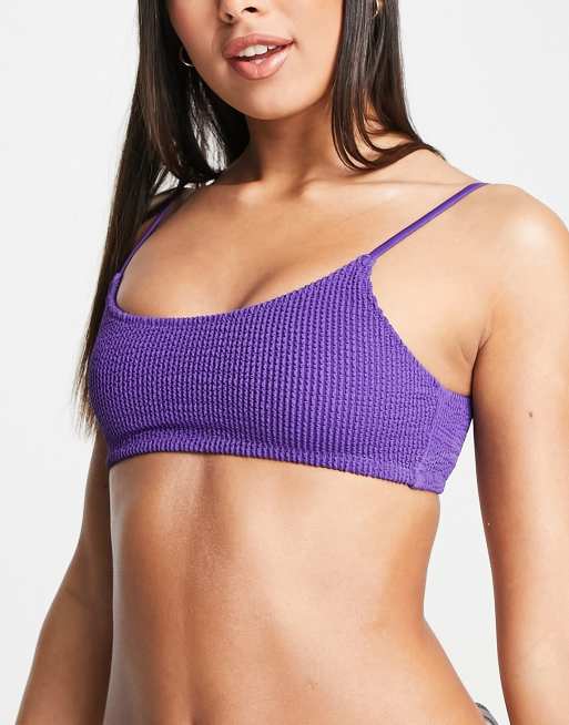 Weekday – Sunny – Fioletowa prążkowana góra od bikini z dekoltem w kształcie litery U