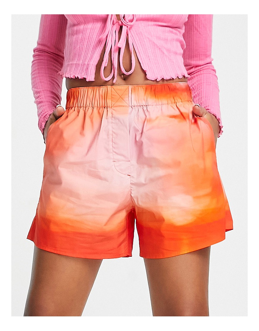 Weekday sunset print co-ord shorts in orange-Multi