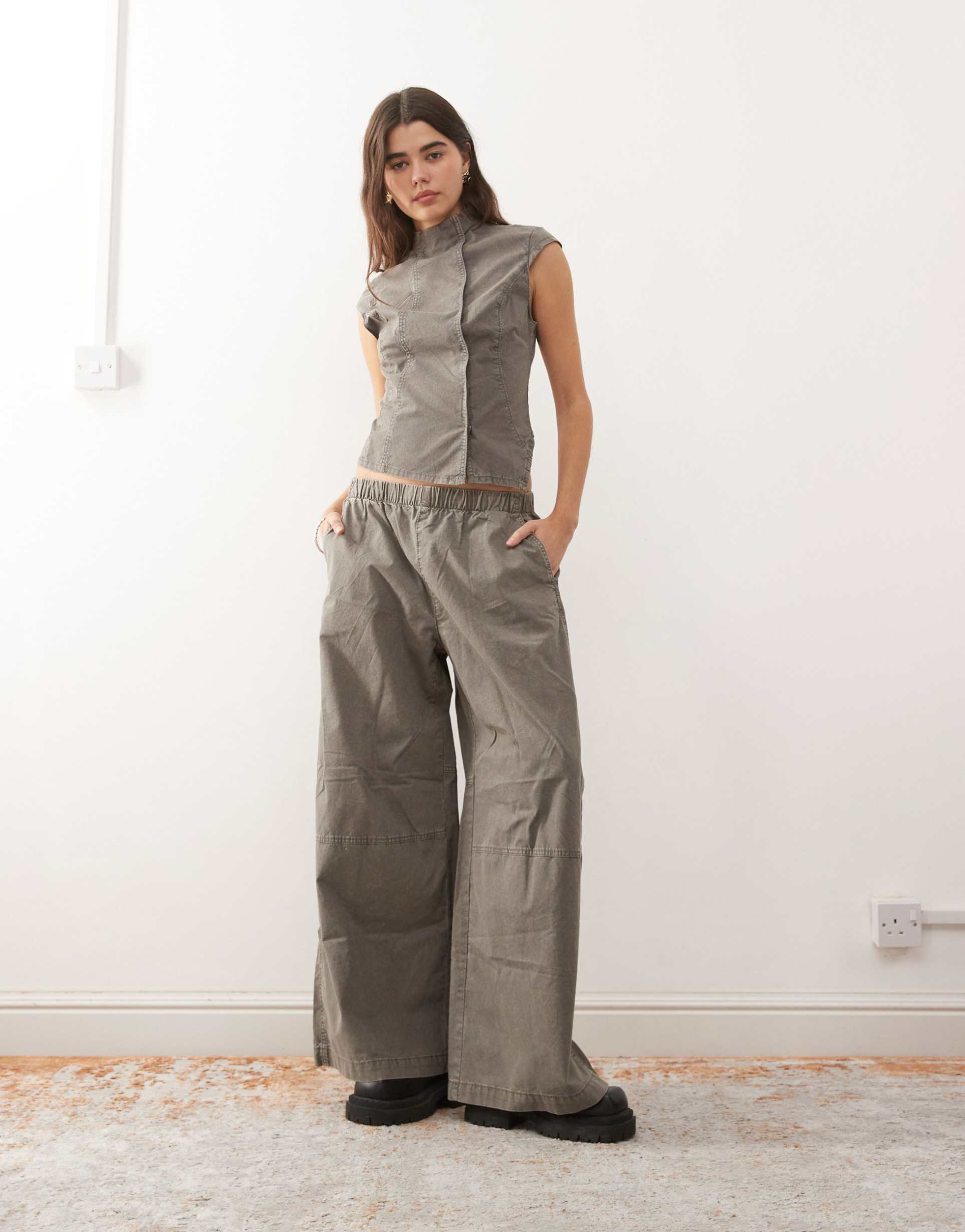 weekday super baggy balloon fit pants in washed gray - part of a set