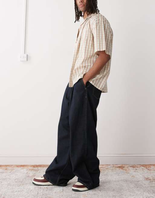 Weekday super baggy fit jeans with front pleats in classic dark blue