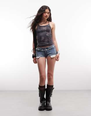 Weekday super short denim micro shorts with cutoff waistband in blue wash gloria blue 11390₽
