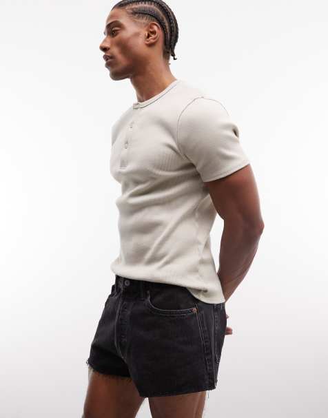 Weekday super short denim shorts in black wash - view 1