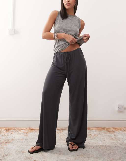Weekday super soft drape wide leg pants in black