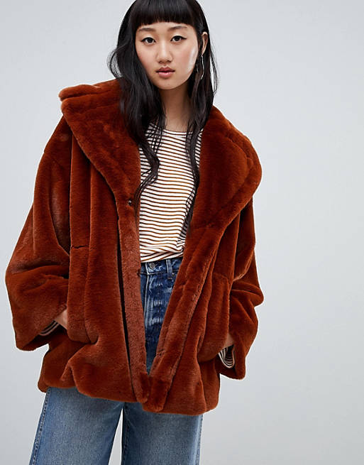 Weekday super soft faux fur coat in brown
