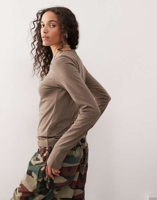 Weekday super soft long sleeve top in mole
