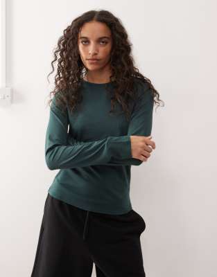 Weekday super soft long sleeve top in petrol green - view 1