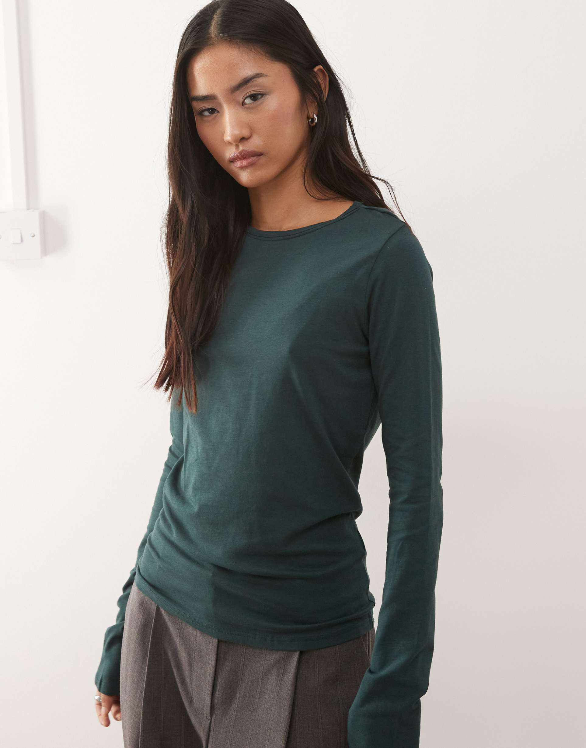 weekday super soft long sleeve top in petrol green