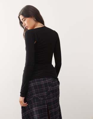 Weekday Super Soft Long Sleeve Top With Asymmetric Cut Out Detail In Black