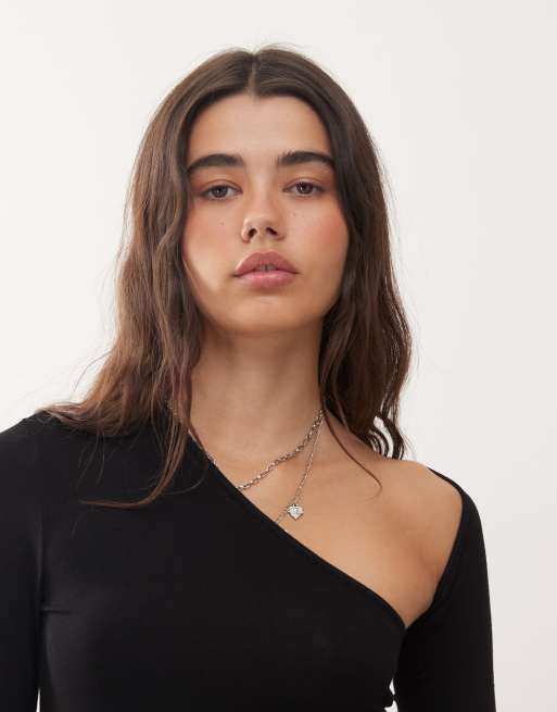 Weekday super soft long sleeve top with asymmetric cut out detail in black