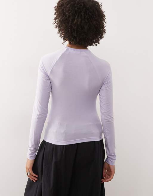 Weekday super soft slim fit long sleeve raglan top in lilac, 3 of 4