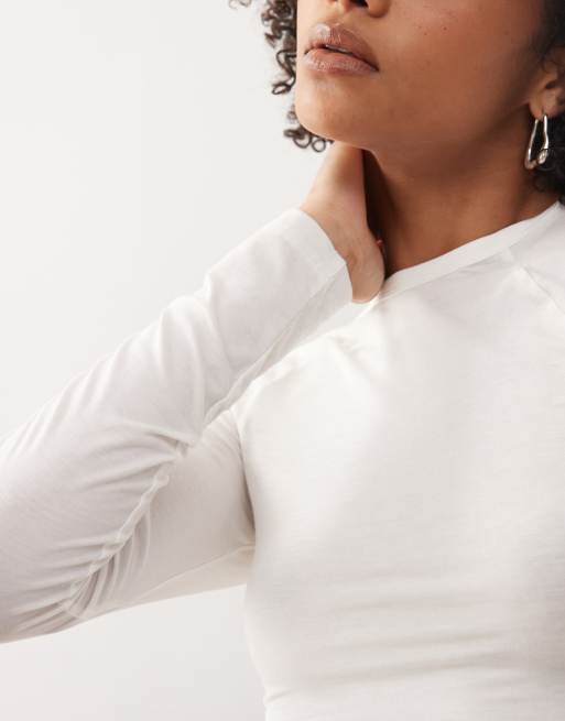 Weekday super soft slim fit long sleeve raglan top in white, 3 of 4