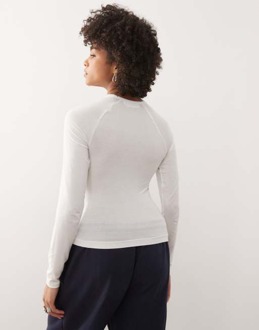 Weekday super soft slim fit long sleeve raglan top in white, 4 of 4