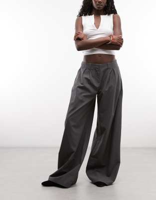 Weekday Super Wide Leg Pleated Pants In Gray