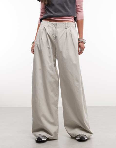 Weekday super wide leg pleated trousers in light grey