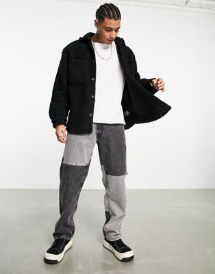 Homme Weekday - Surchemise style workwear en imitation peau de mouton - Noir